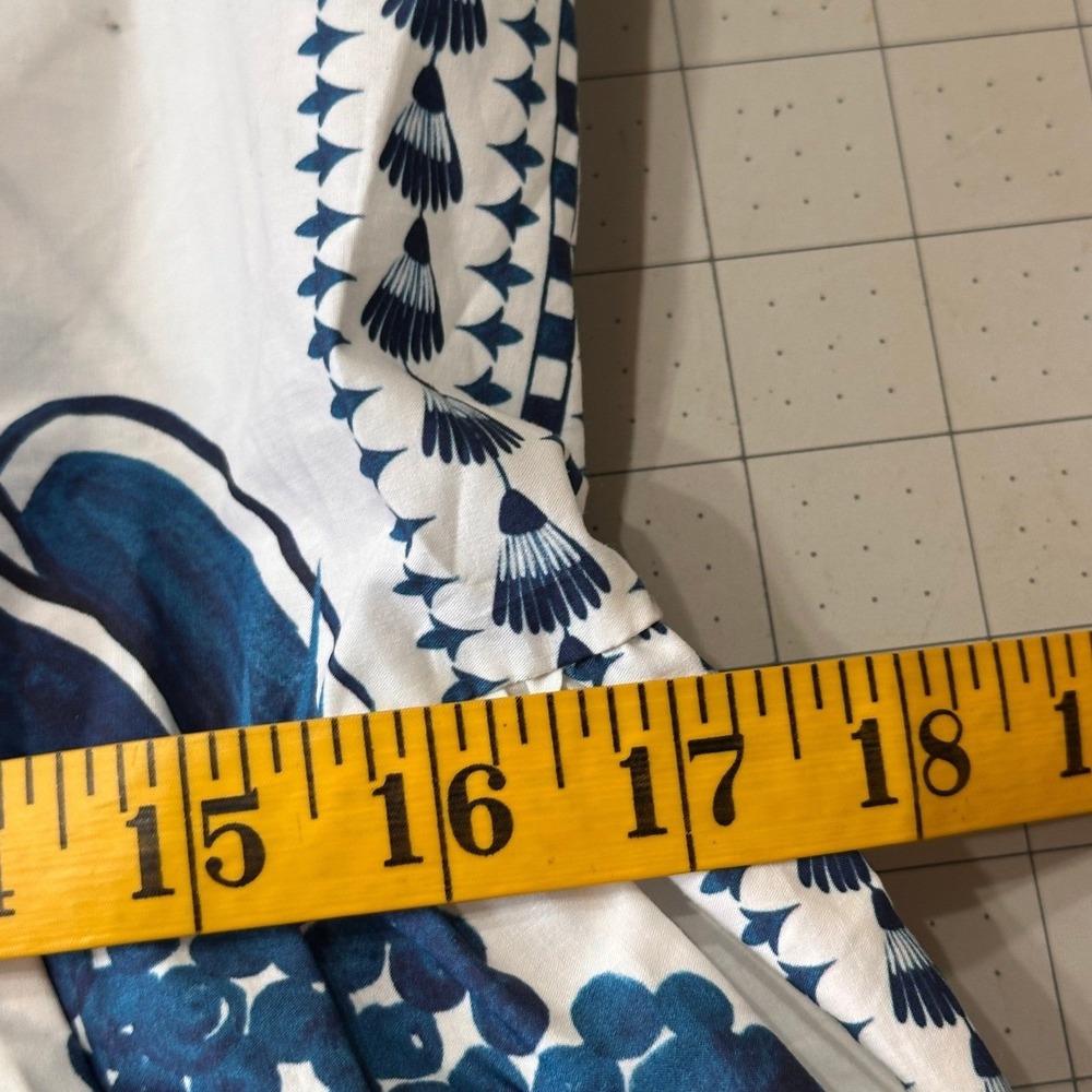 Farm Rio NWT Ancient Garden toile Pagoda Tiered Midi Dress SZSM White Blue Puff - Picture 12 of 14